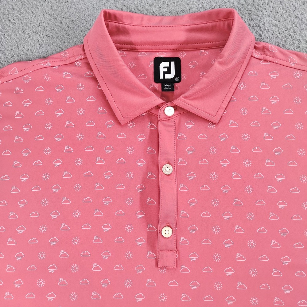 FootJoy Golf Polo Shirt Mens 2XL Pink Weather Icons Print Cherokee CC Knoxville